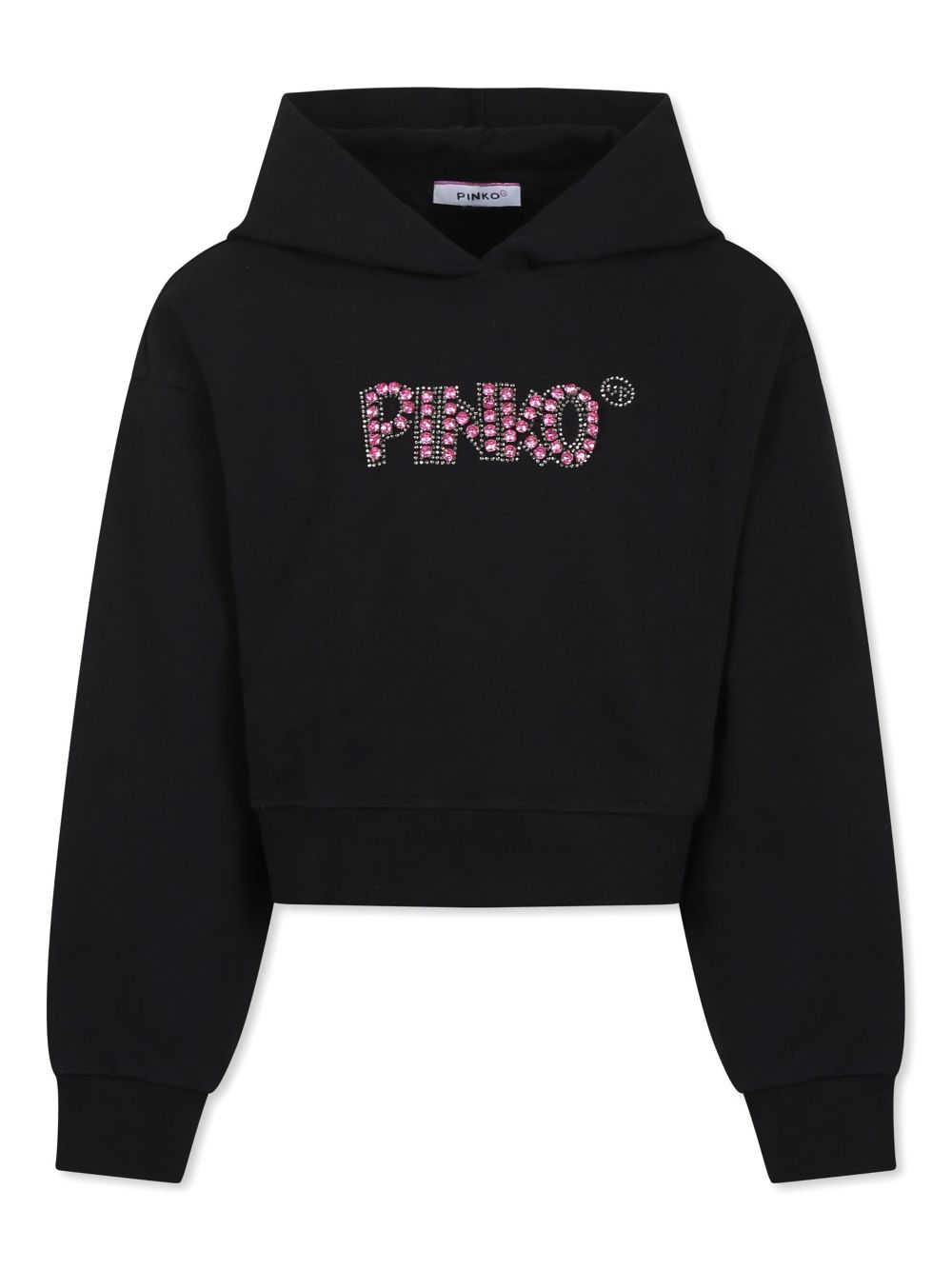 Pinko Kids rhinestone-logo hoodie - Black