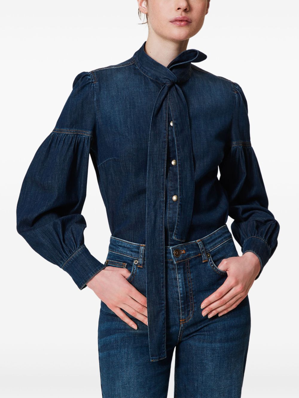 TWINSET pussy-bow denim shirt - Blauw