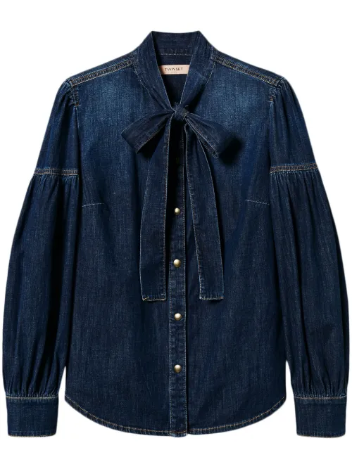 Chemise en jean à col lavallière - TWINSET - Modalova