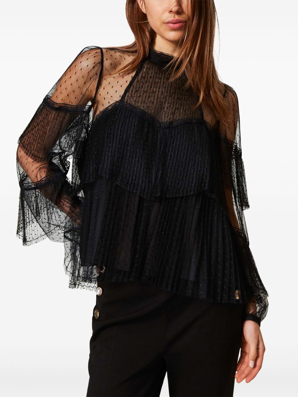 TWINSET ruffled tulle blouse - Zwart