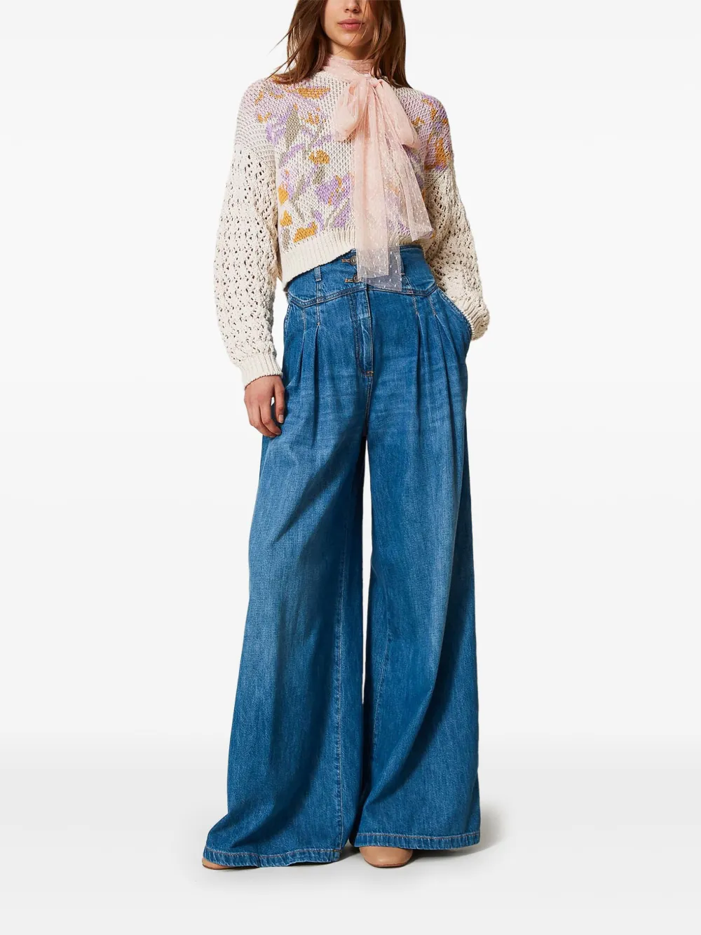 TWINSET pleated wide-leg jeans - Blauw