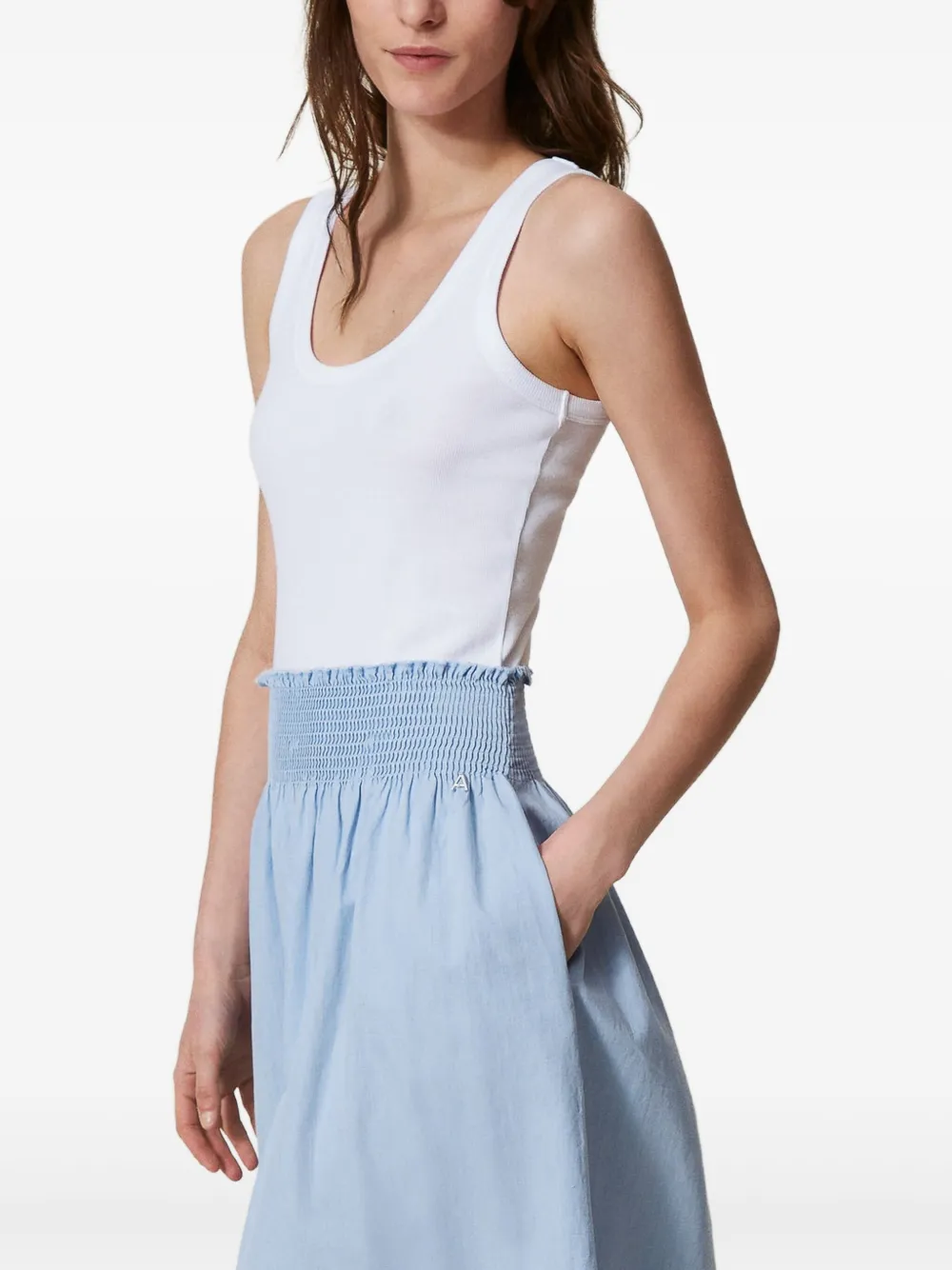 TWINSET smocked-waist midi skirt - Blauw