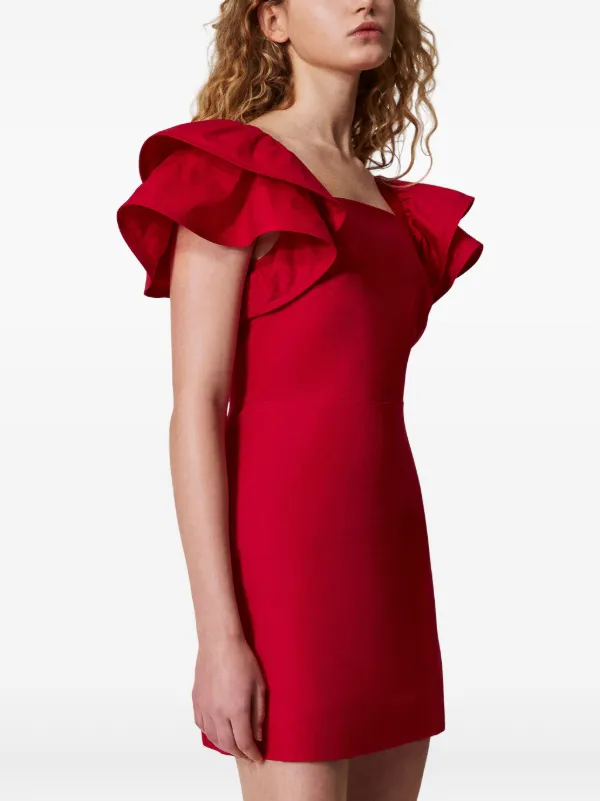 Vestido Corto Vestido Rojo Cuello Bandeja Con Volantes TWINSET