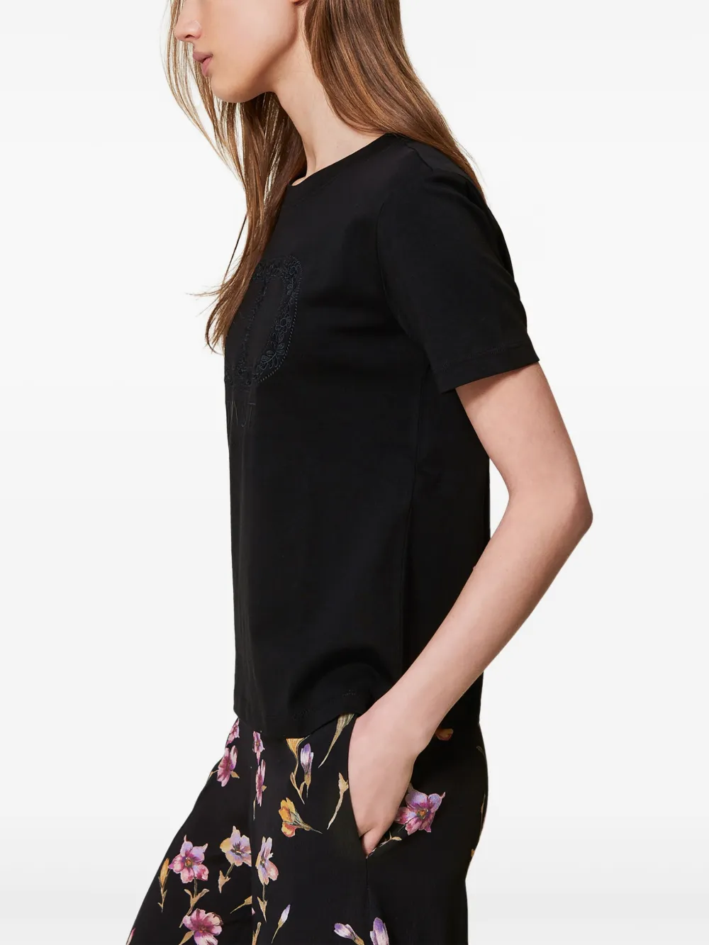 TWINSET T-shirt met Oval T-borduurwerk Zwart