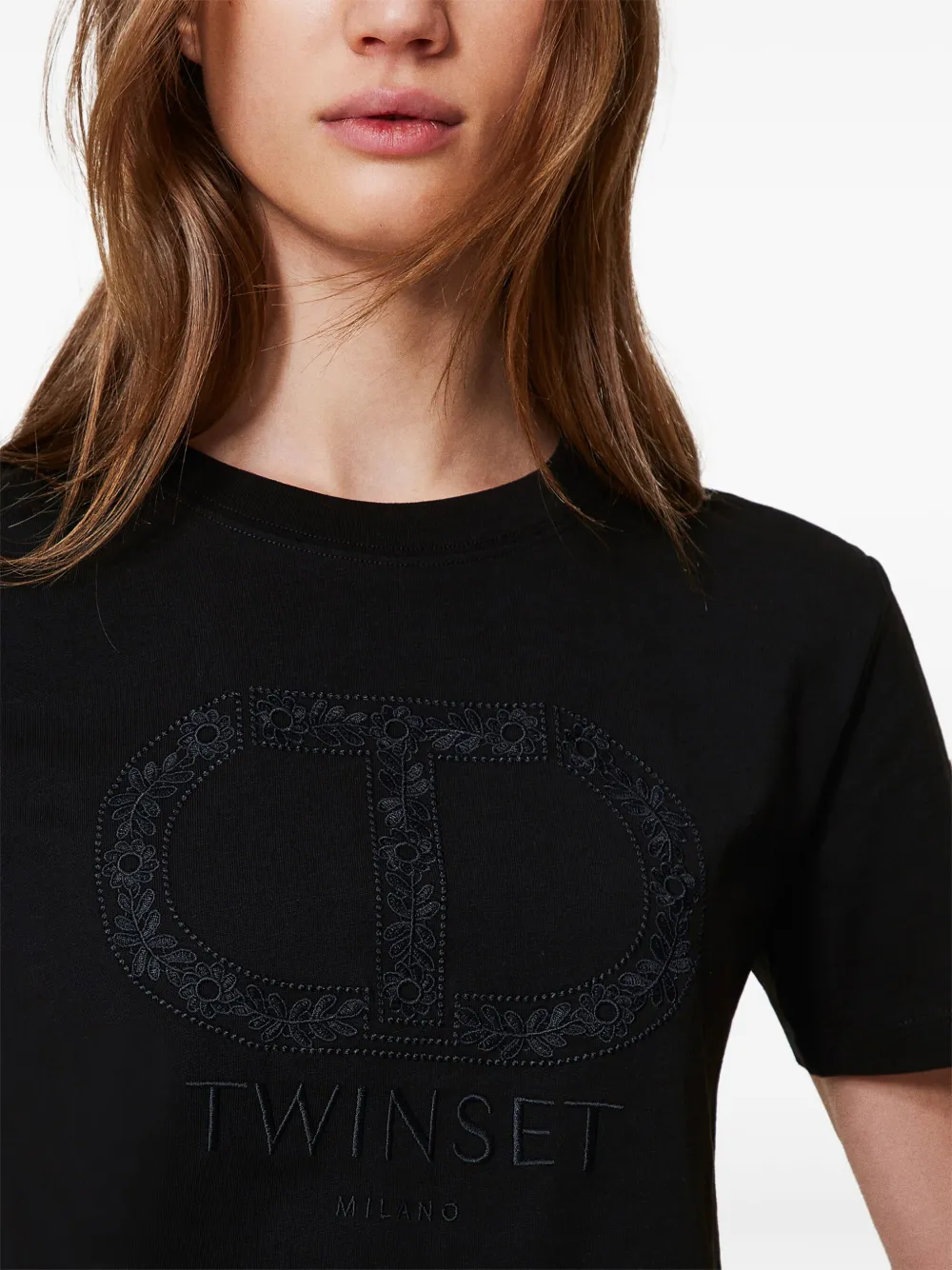 TWINSET T-shirt met Oval T-borduurwerk Zwart