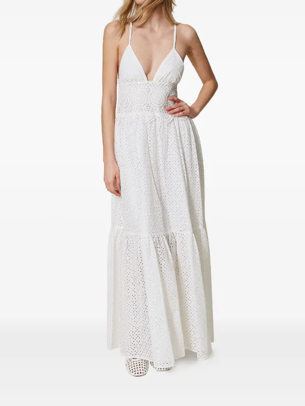 Abito Elegante Vestiti Di Pizzo Sangallo Bianco TWINSET Abito In