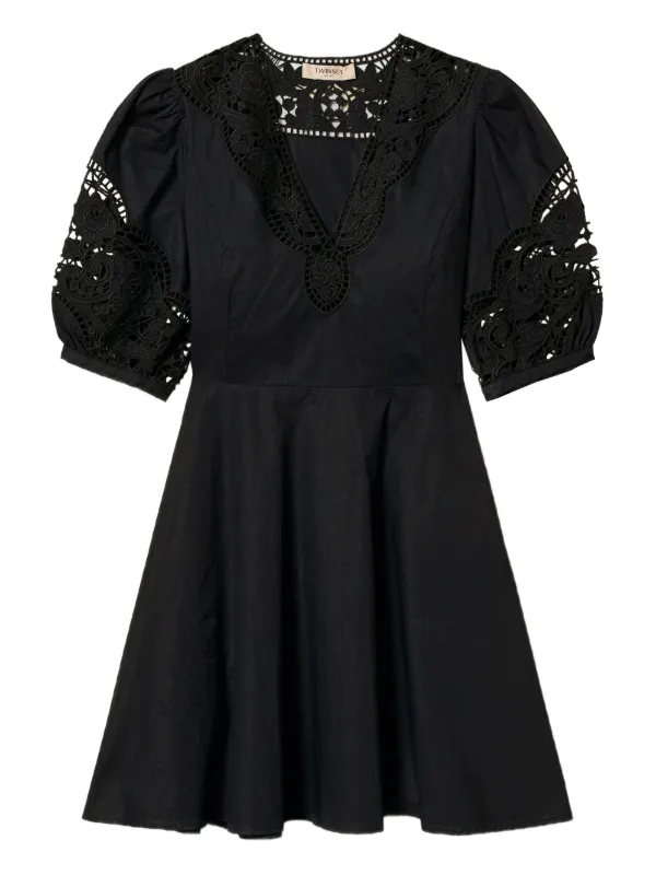 TWINSET Abito Corto Con Dettaglio In Pizzo Nero FARFETCH IT