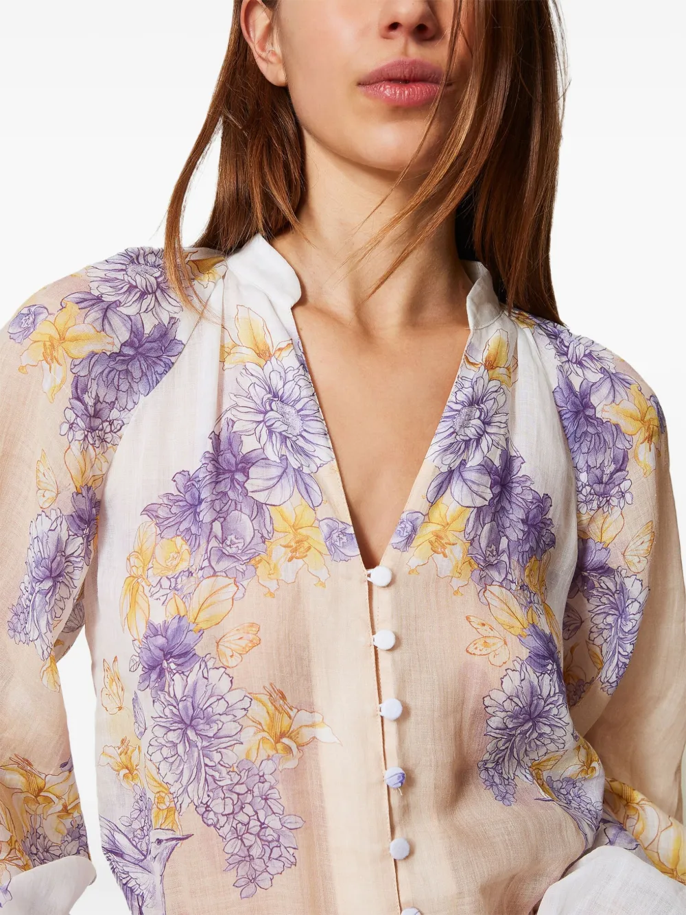 Shop Twinset Floral-print Blouse In Neutrals