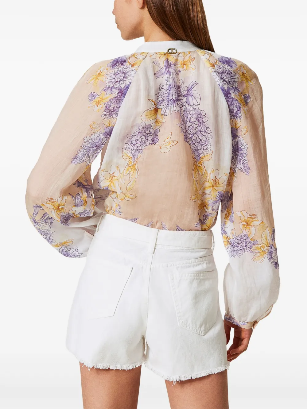 Shop Twinset Floral-print Blouse In Neutrals