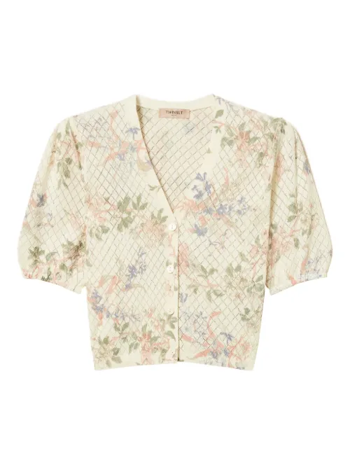 Cardigan à fleurs en jacquard - TWINSET - Modalova