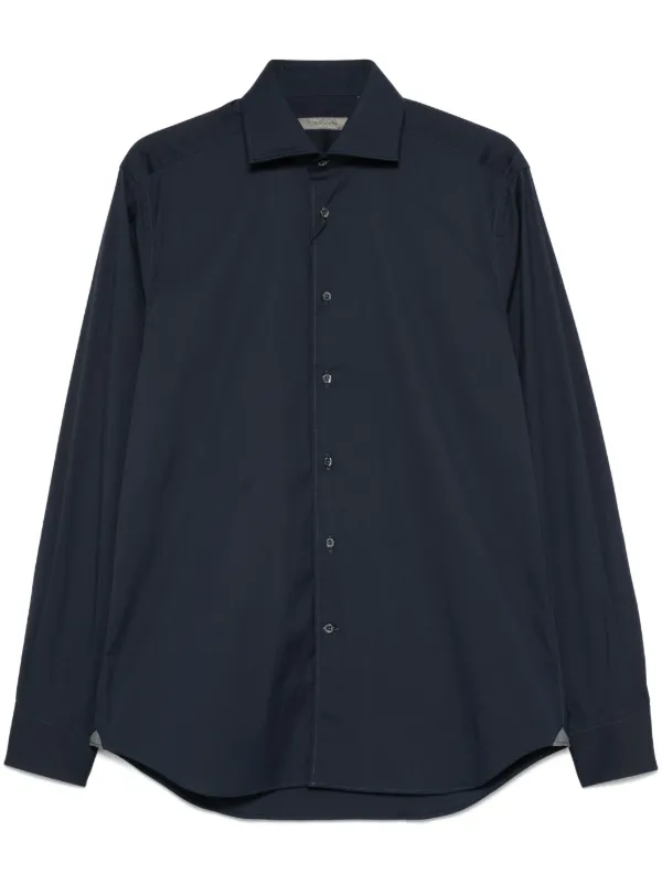 corneliani dress shirts Corneliani ID Mens Lightweight Dress Shirt - Brown Blue Stripe