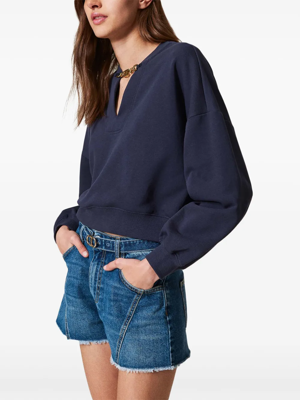TWINSET Oval T denim shorts met ceintuur Blauw
