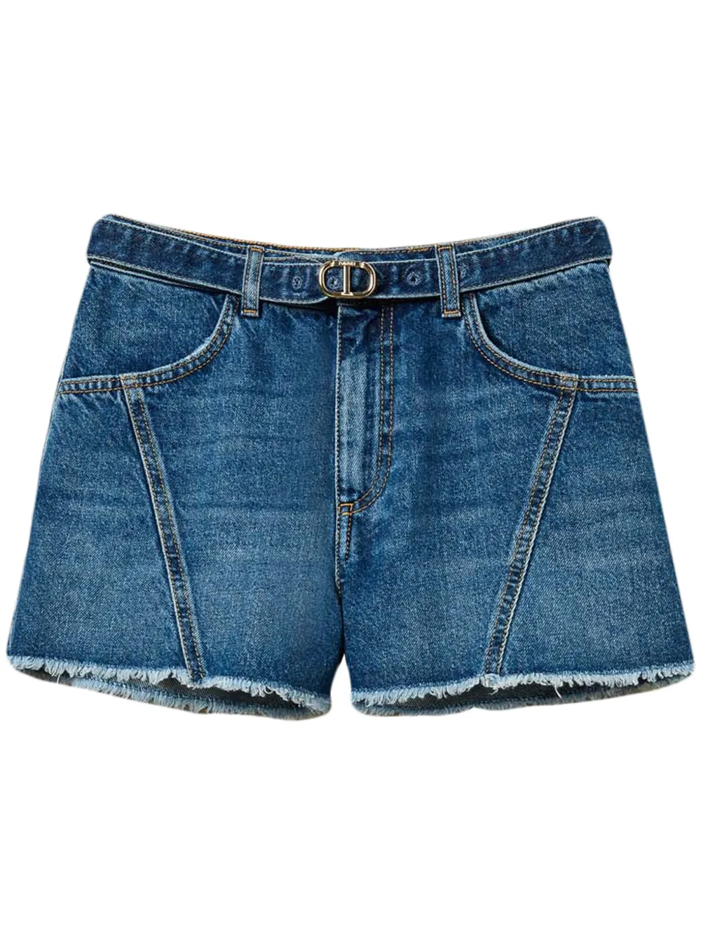 Oval T belted denim shorts