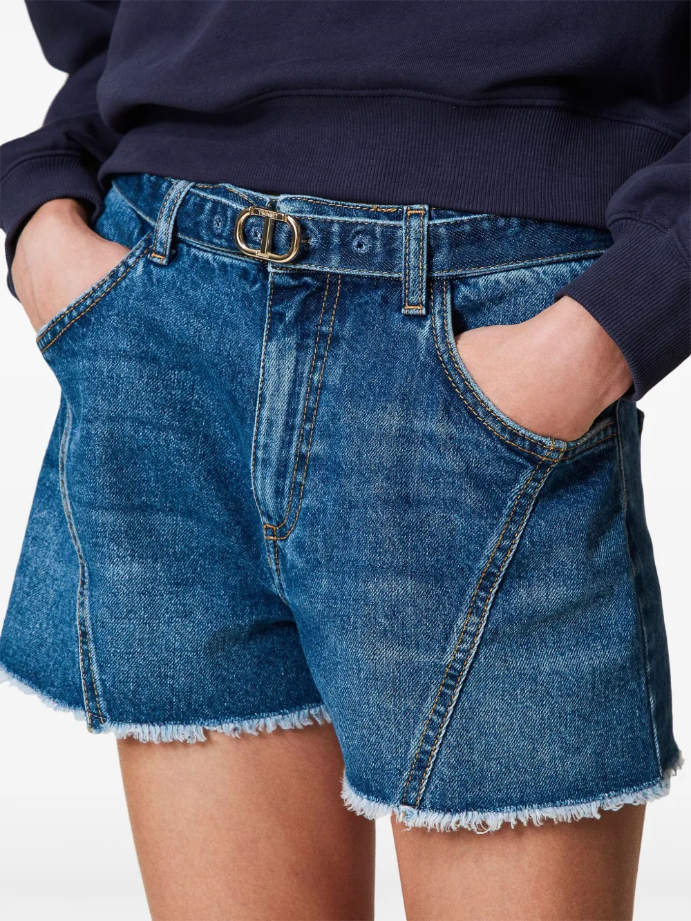 TWINSET Oval T denim shorts met ceintuur Blauw