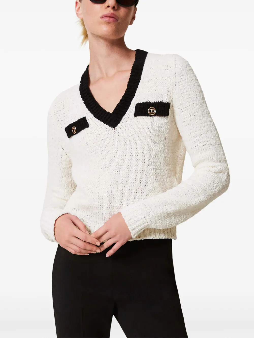 TWINSET Oval T trui met knoopdetail Beige