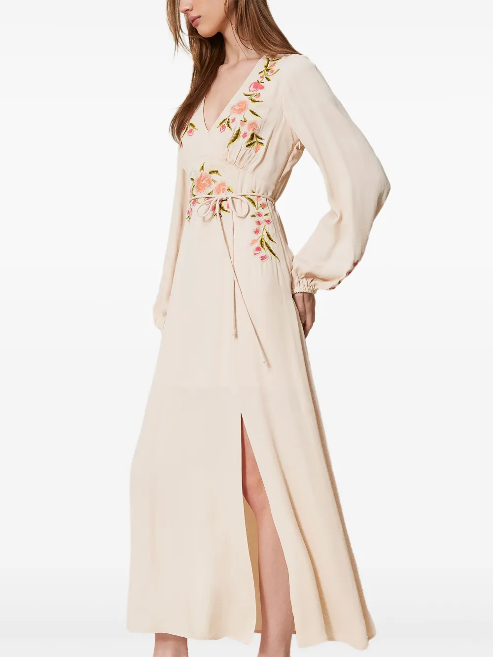 TWINSET FLORAL-EMBROIDERY MAXI DRESS