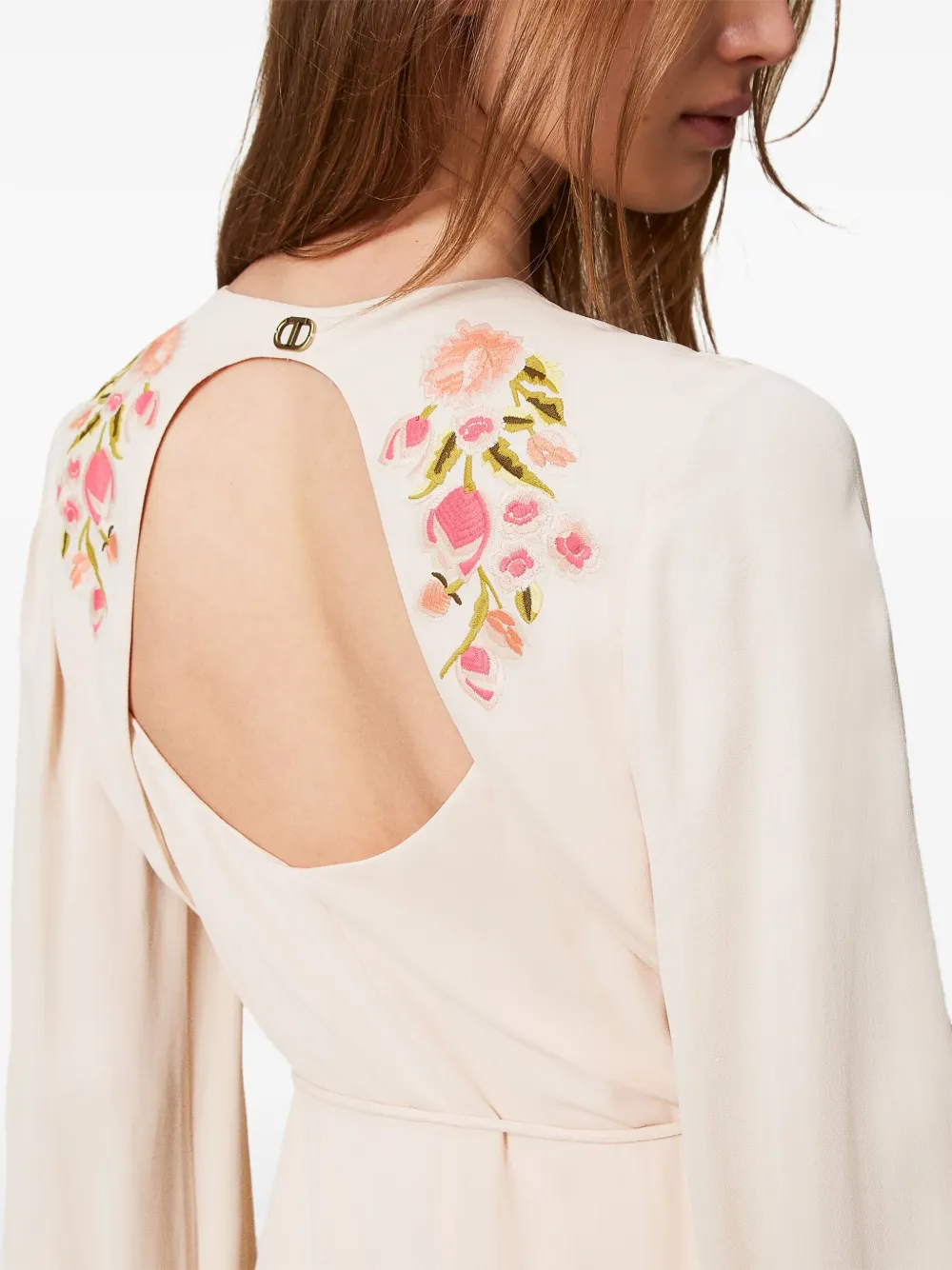 Shop Twinset Floral-embroidery Maxi Dress In Neutrals
