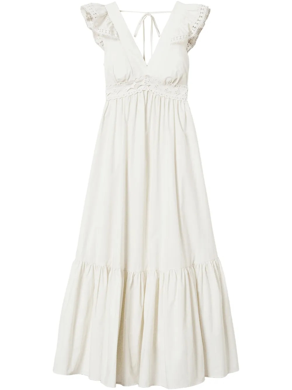 Twinset Long Poplin Dress With Crochet Detail In White