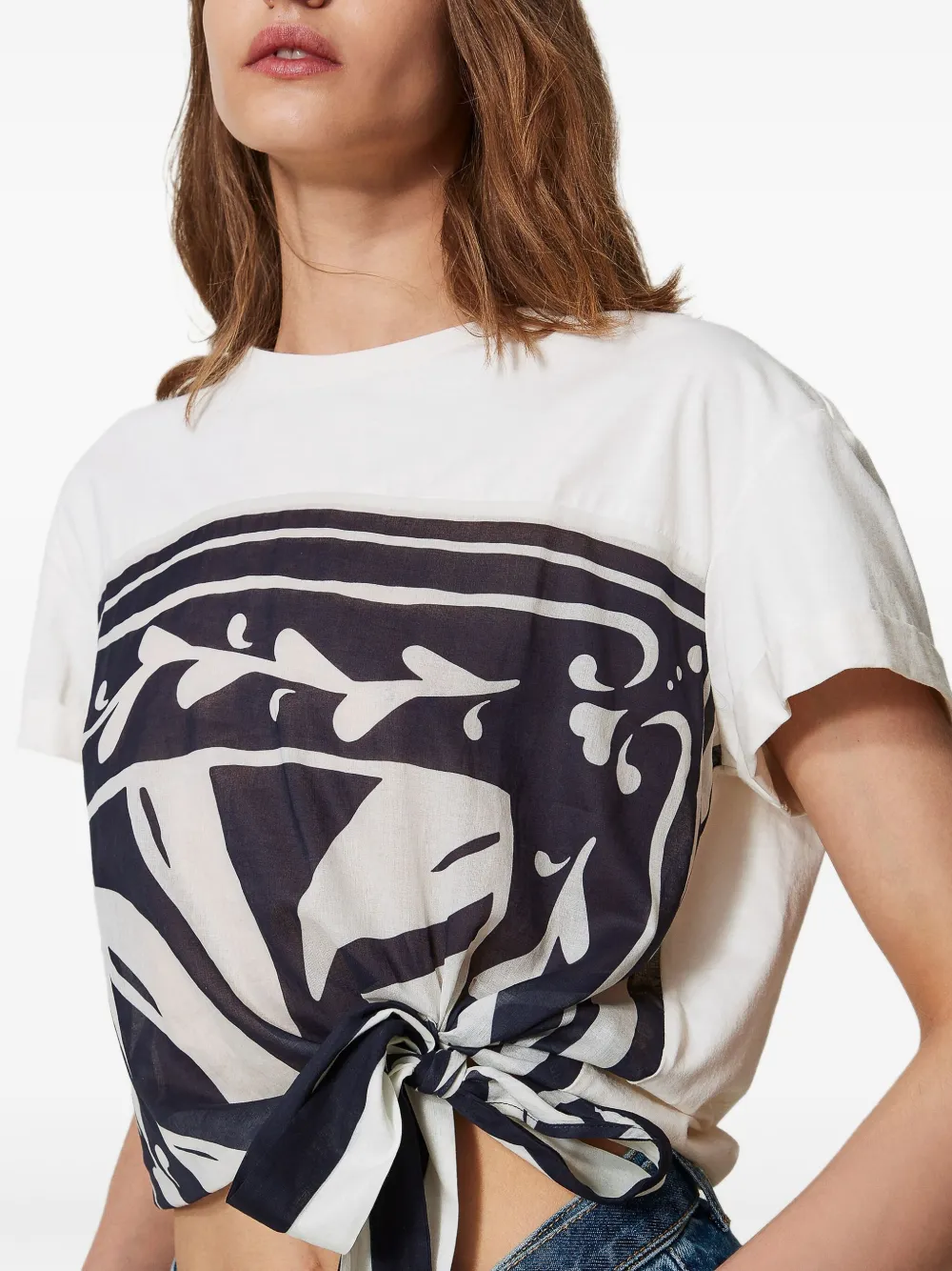 TWINSET GRAPHIC-PRINT TIE-FRONT TOP