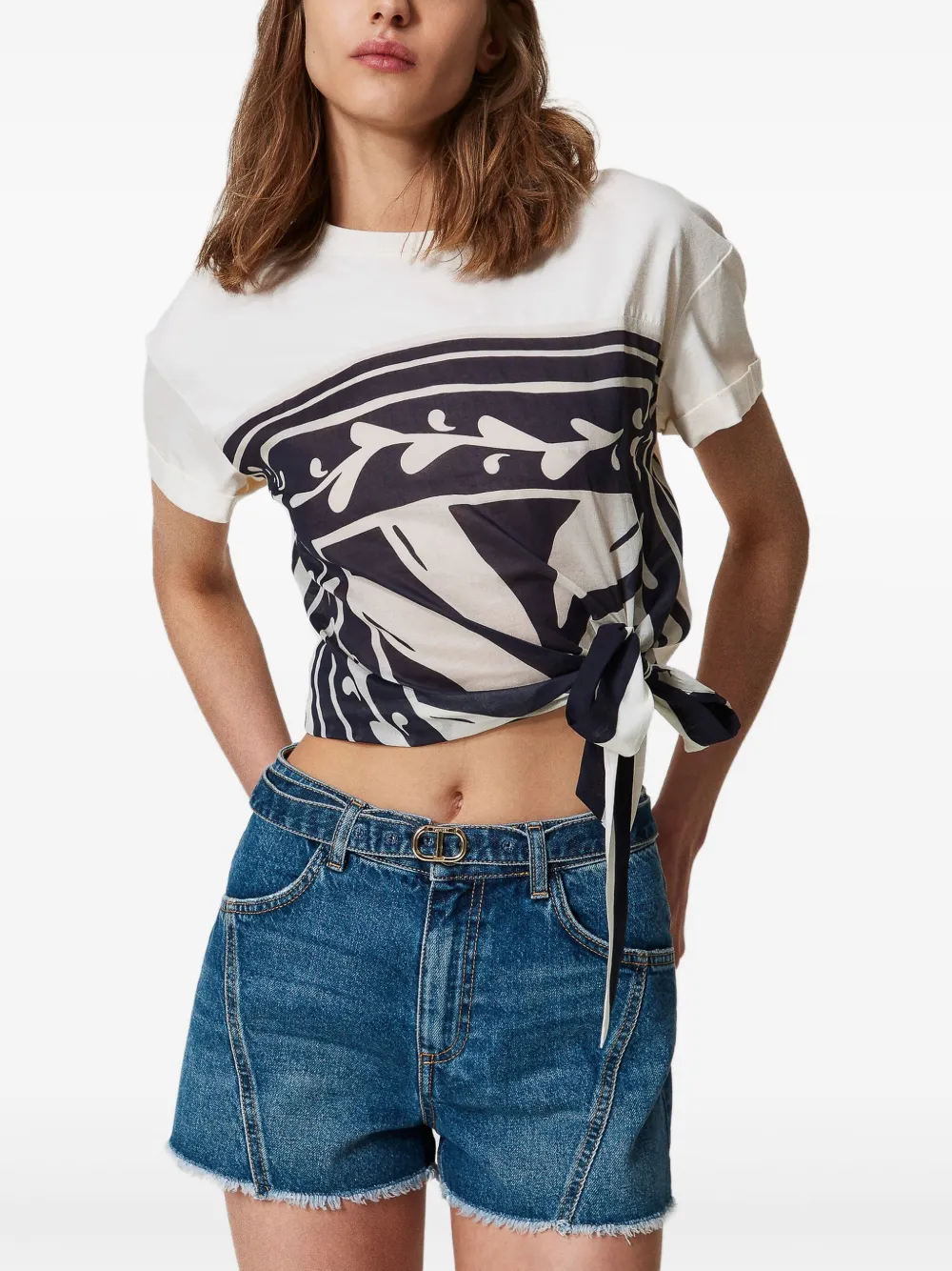 TWINSET GRAPHIC-PRINT TIE-FRONT TOP