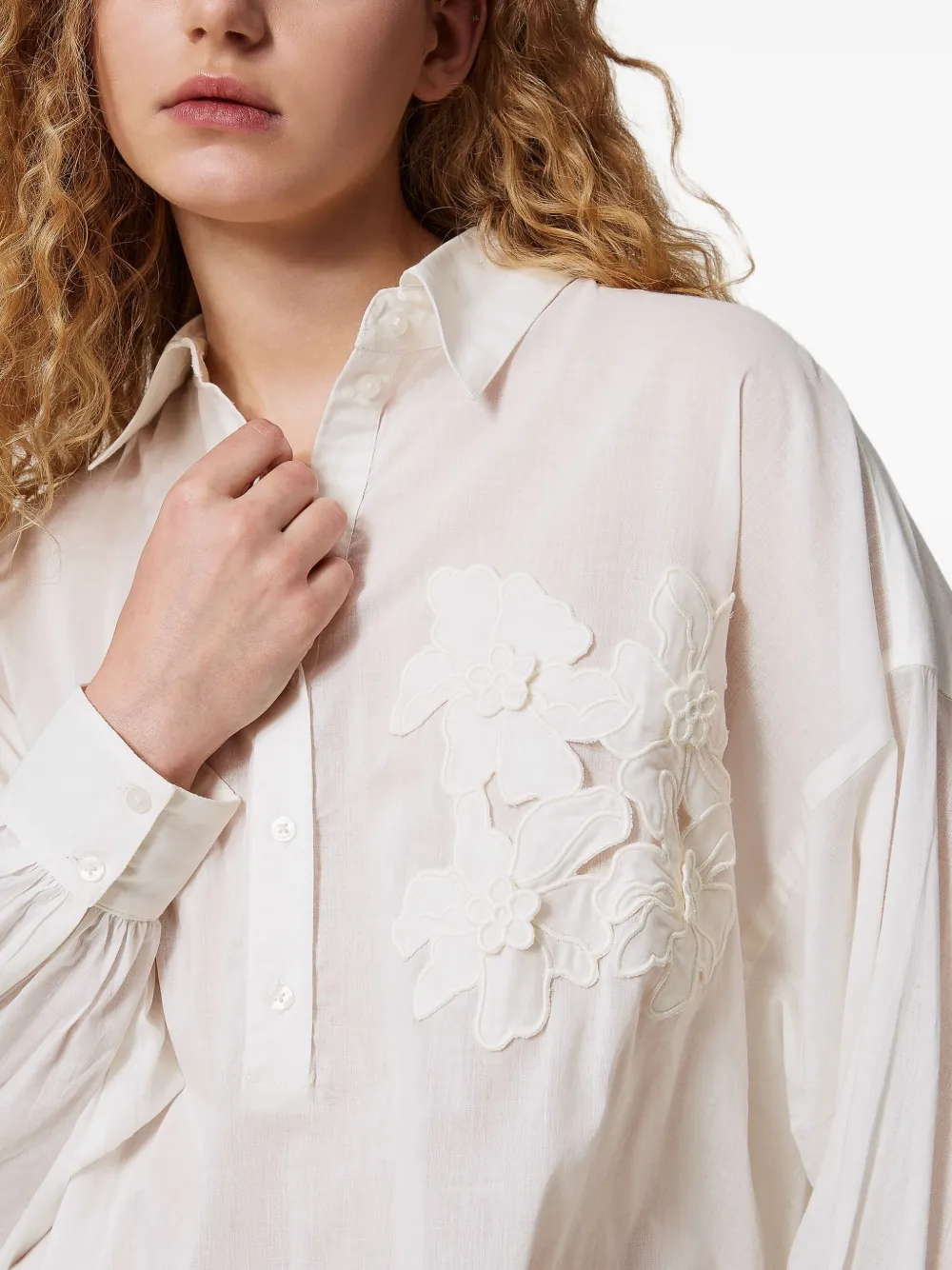 Shop Twinset Floral-appliqué Shirt In White
