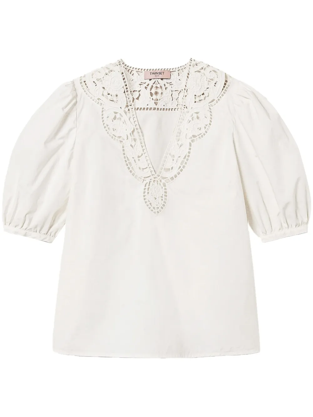 Twinset Twin-set V-neck Shirt With Lace Detail In White
