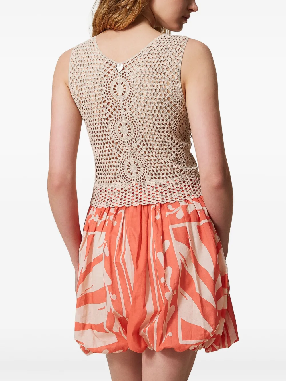Shop Twinset Crochet-detail Mini Dress In Neutrals