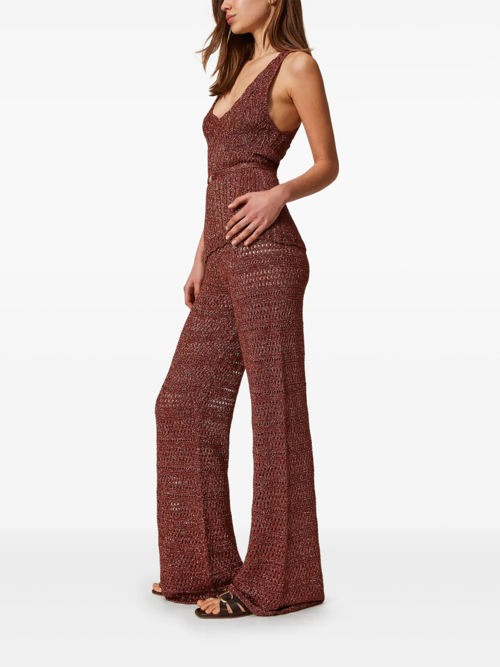 Shop Twinset Knitted Trousers In Brown