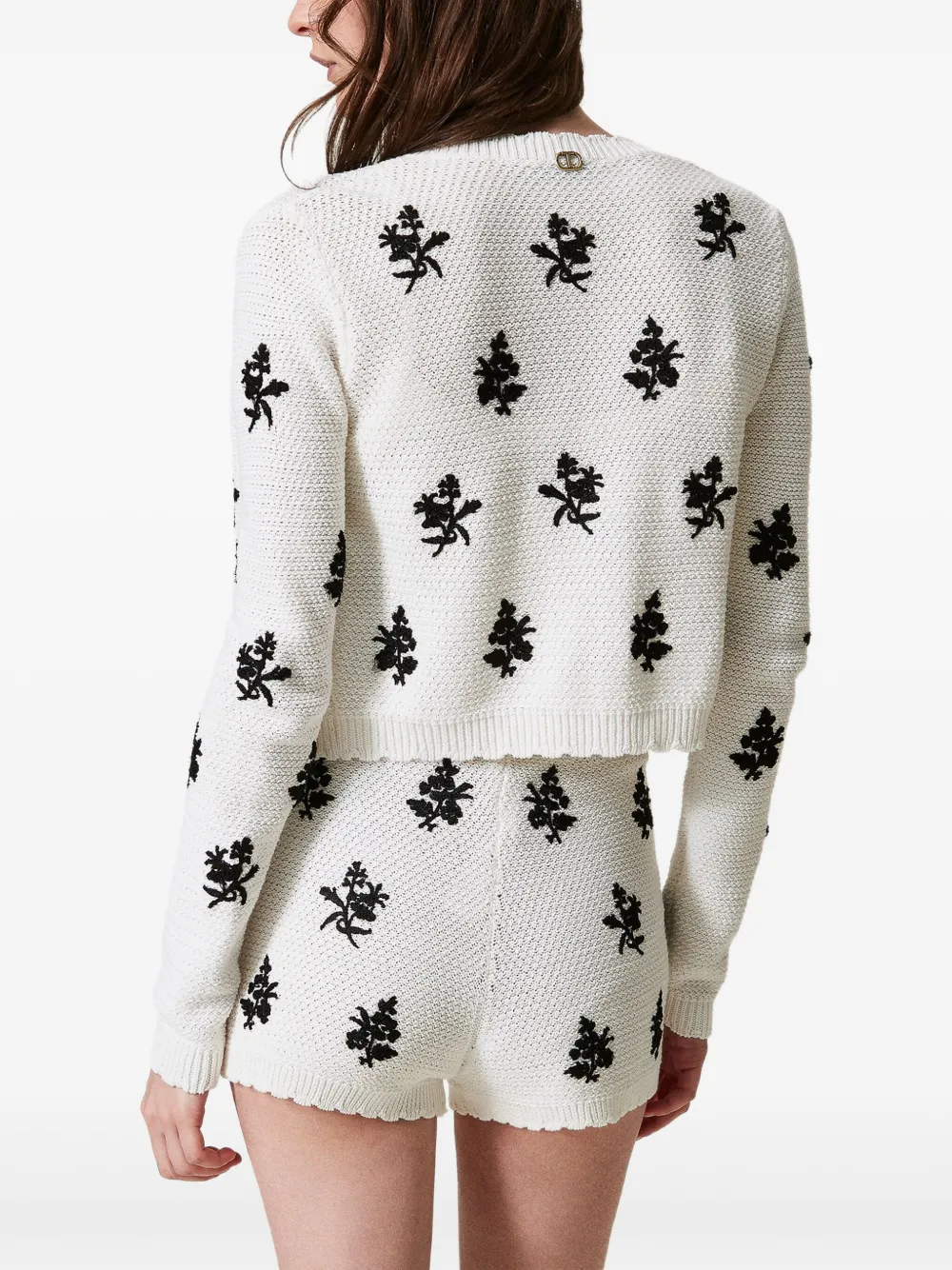 TWINSET Gebreide shorts met geborduurde bloemen Wit