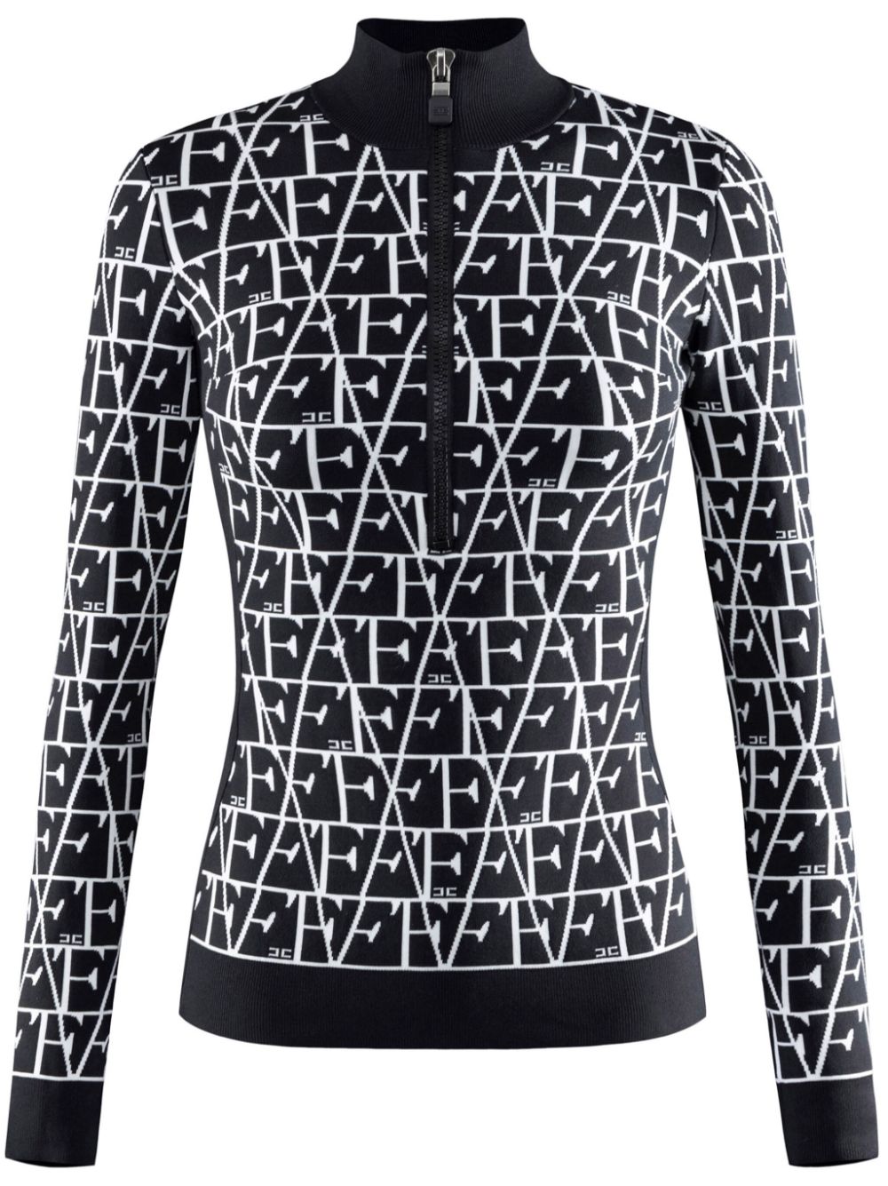 Elisabetta Franchi lettering-jacquard ski top - Black