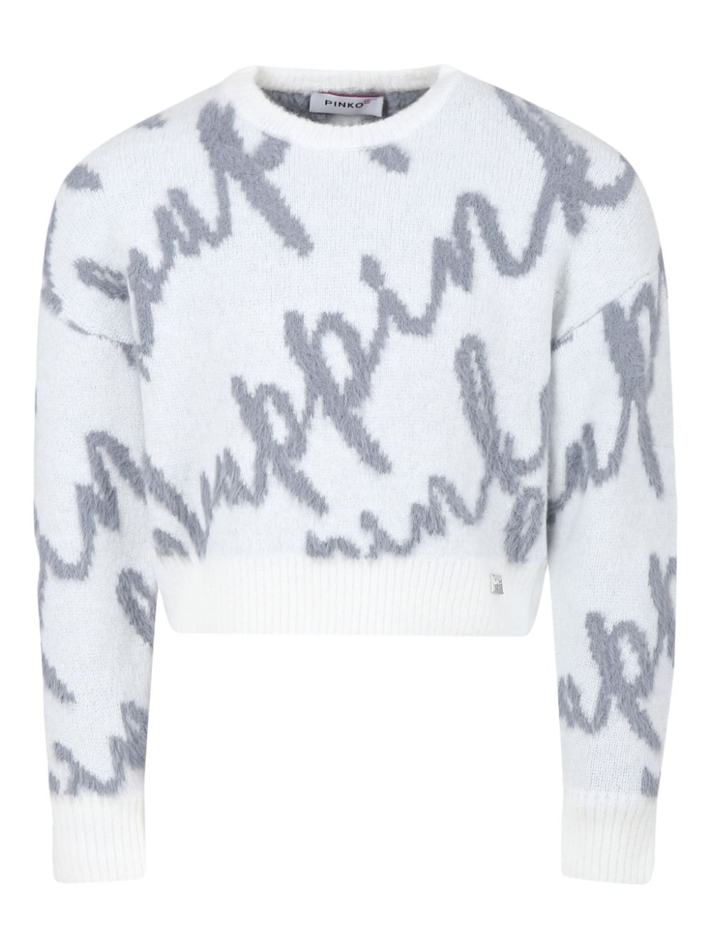 Pinko Kids logo-intarsia sweater - White