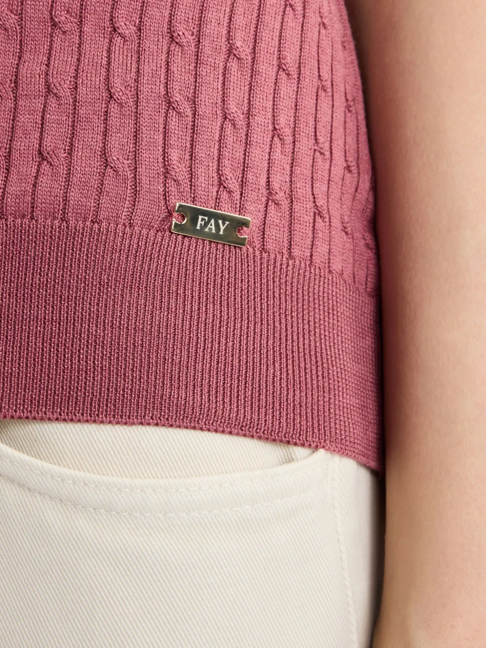 Fay Kabelgebreid T-shirt Roze