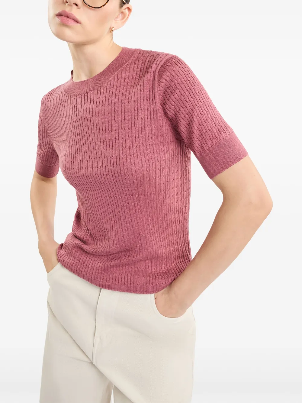 Fay Kabelgebreid T-shirt Roze