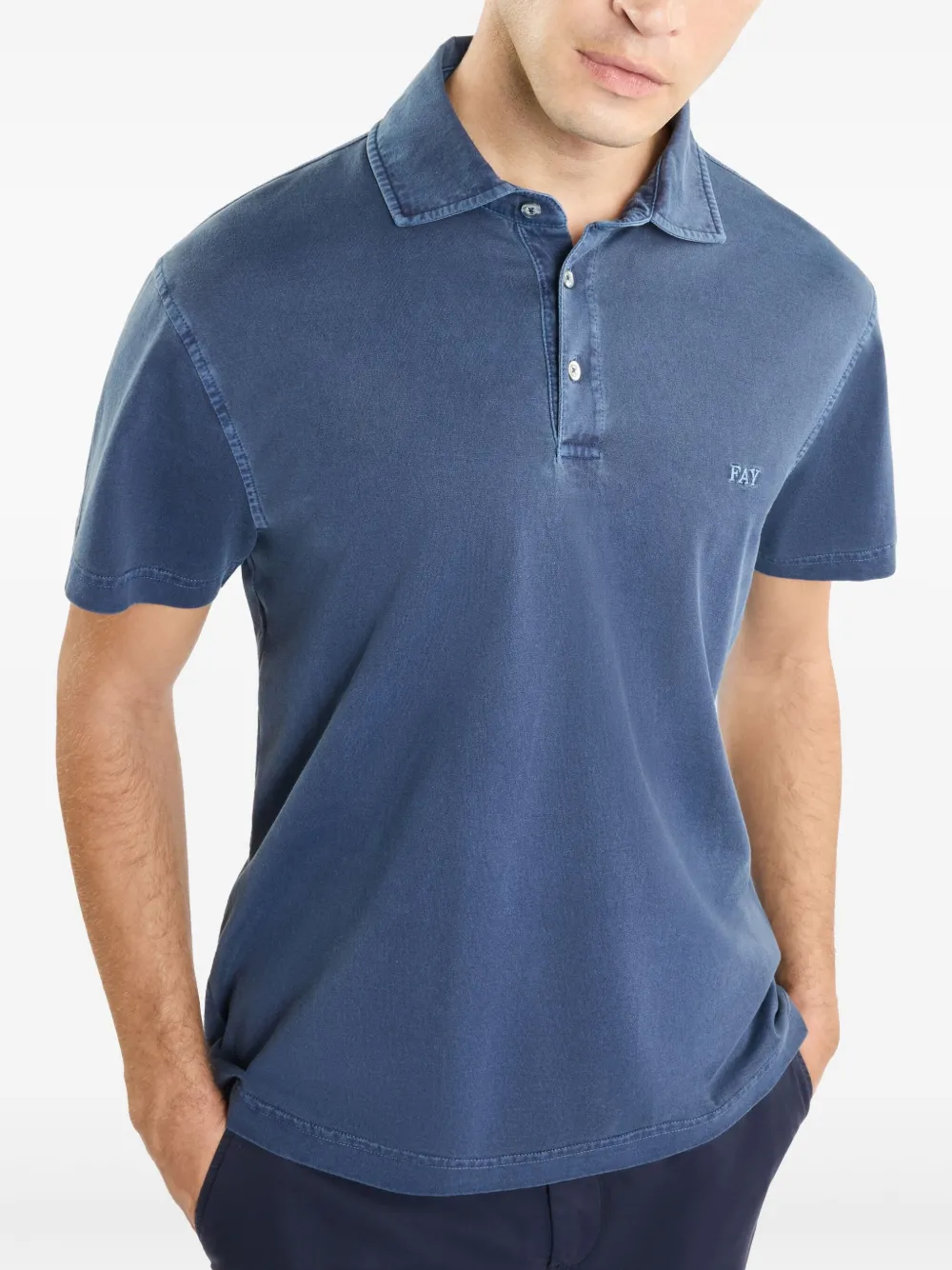 Fay Poloshirt met geborduurd logo Blauw