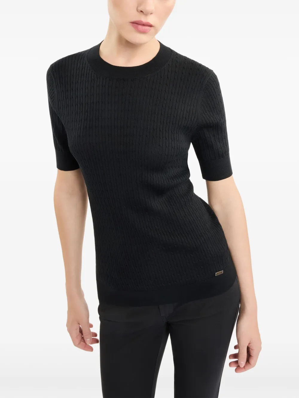 Fay Kabelgebreid T-shirt Zwart