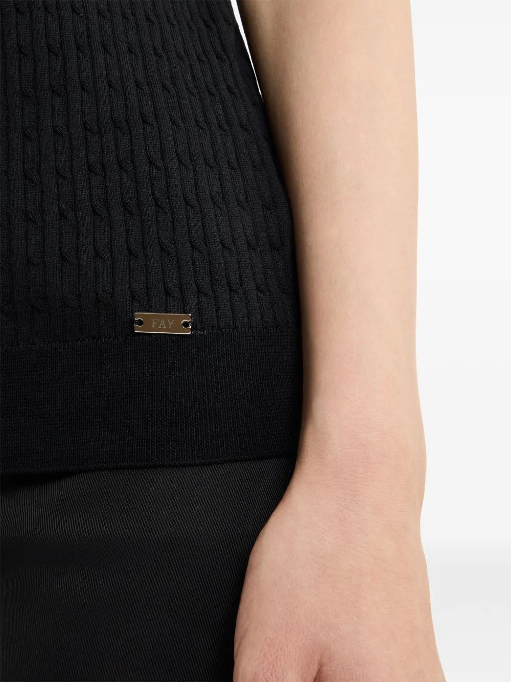 Fay Kabelgebreid T-shirt Zwart