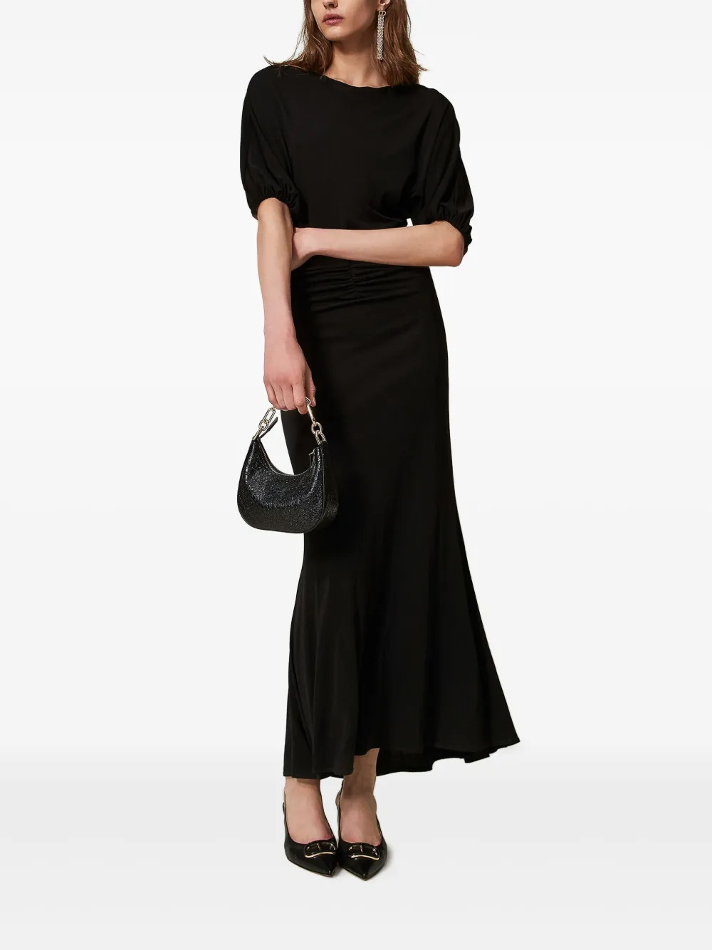 TWINSET Midi-jurk met pofmouwen - Zwart