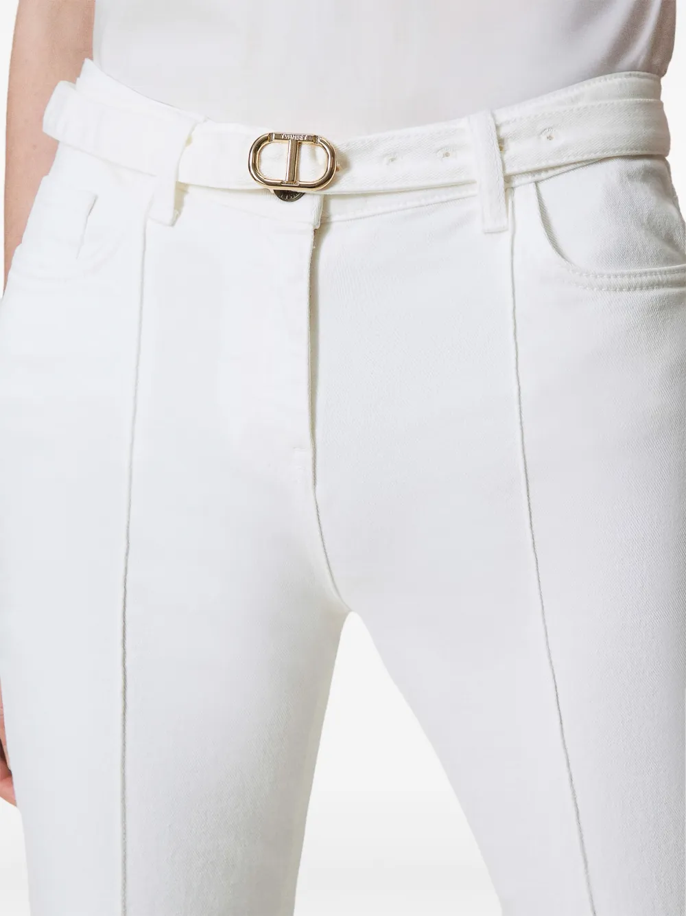 Shop Twinset Belted Trousers In 白色