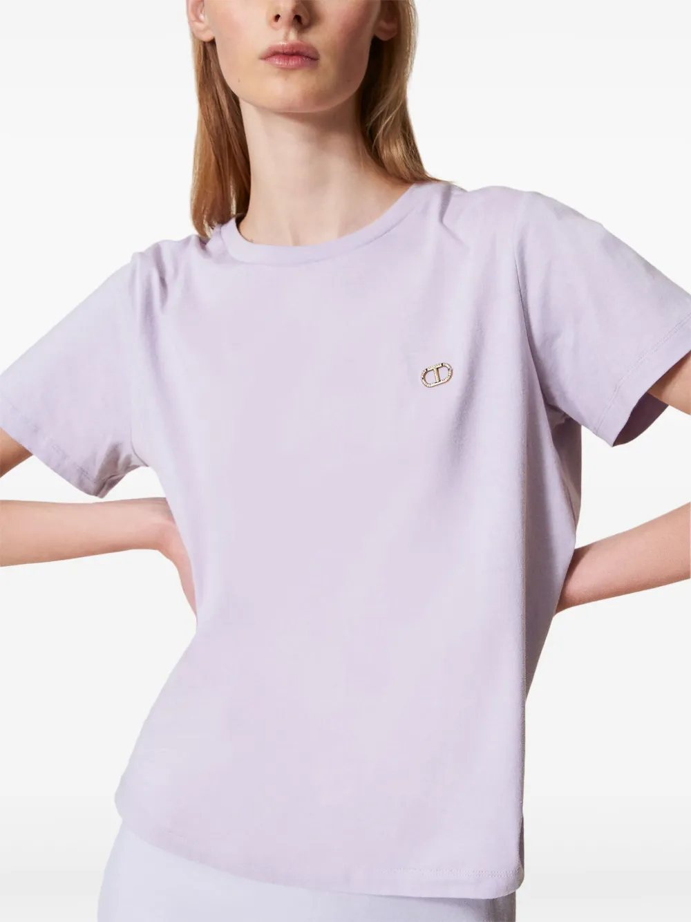 TWINSET T-shirt met logoplakkaat Paars