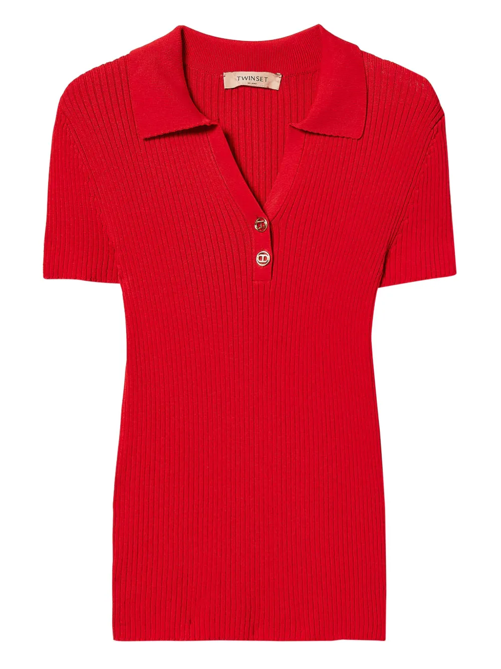 Twinset Fine Ribbed Polo Top In Red