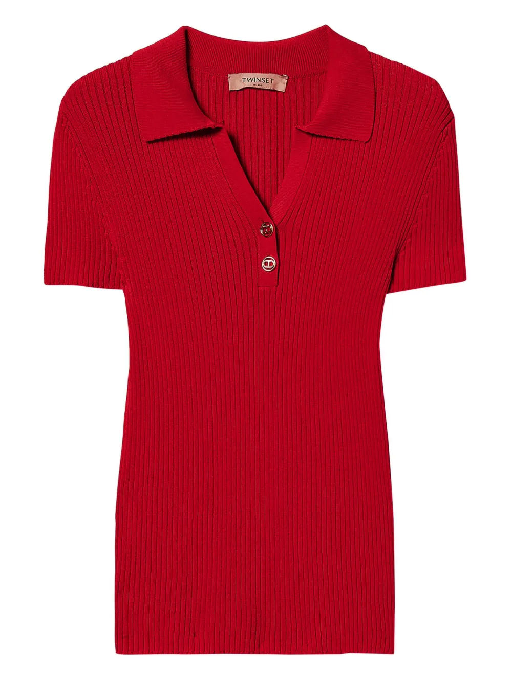 TWINSET fine ribbed polo top | Red | Image 1
