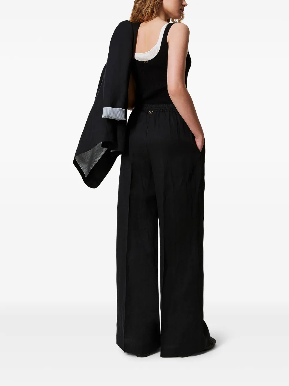 TWINSET Broek met logoplakkaat Zwart