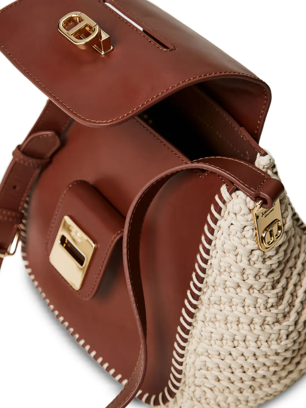 TWINSET Leren schoudertas Bruin