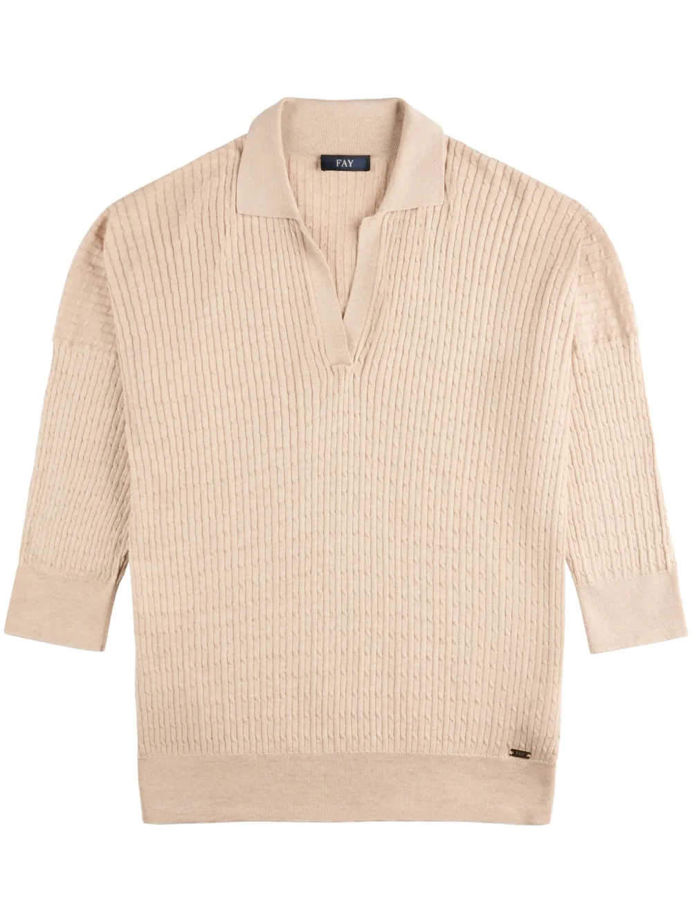 Fay cable-knit polo shirt | Neutrals | Image 1