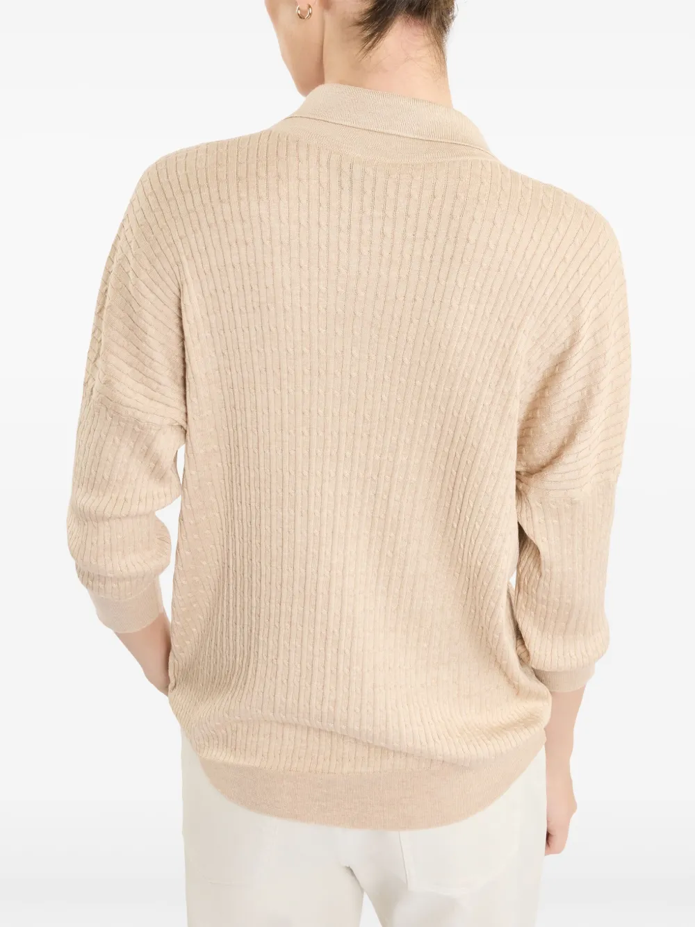 Fay Kabelgebreid poloshirt Beige