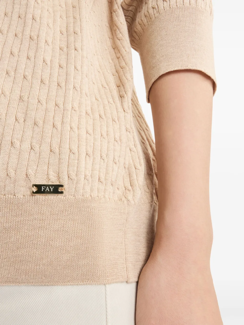 Fay Kabelgebreid poloshirt Beige