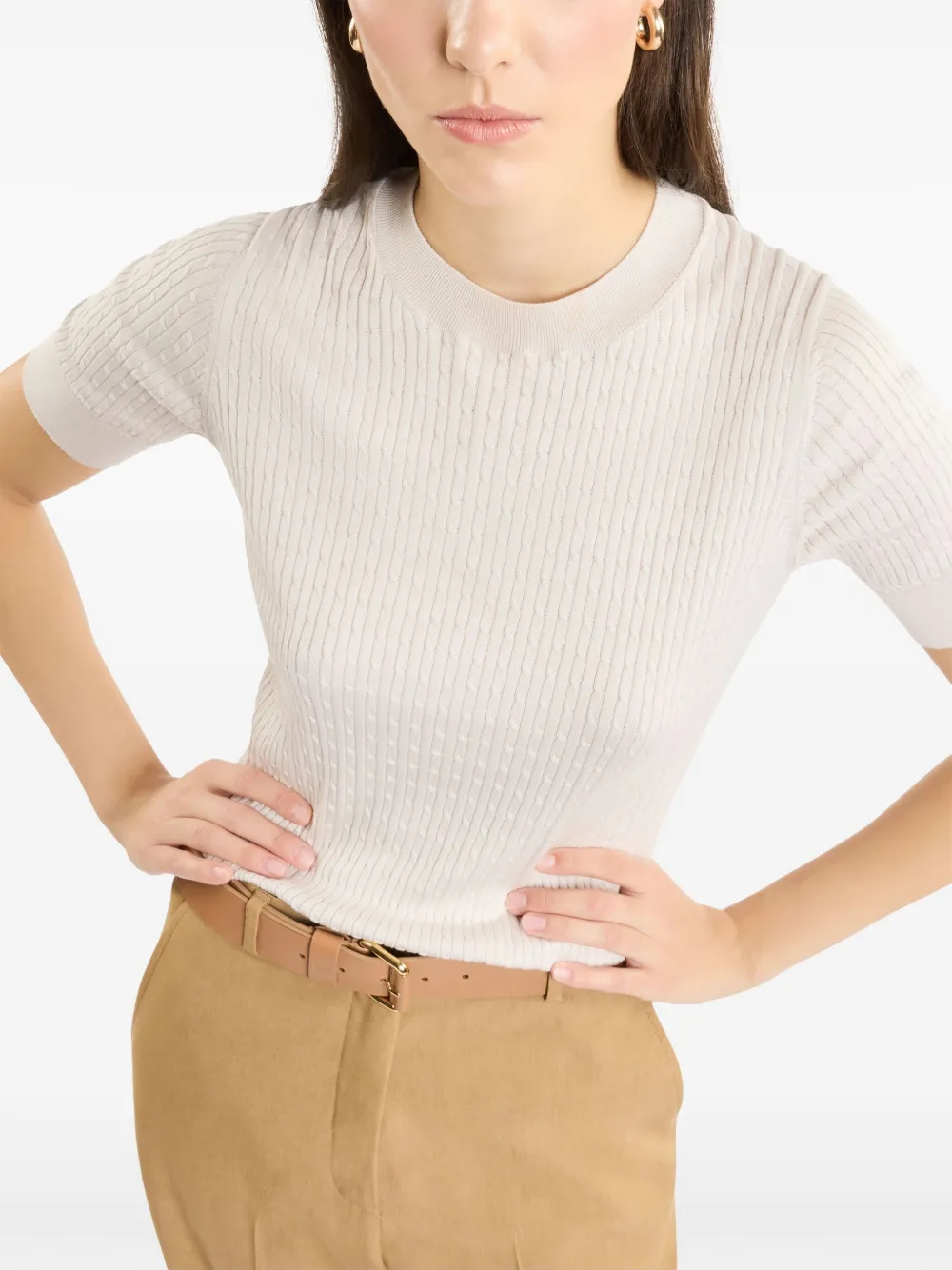 Fay Kabelgebreid T-shirt Beige