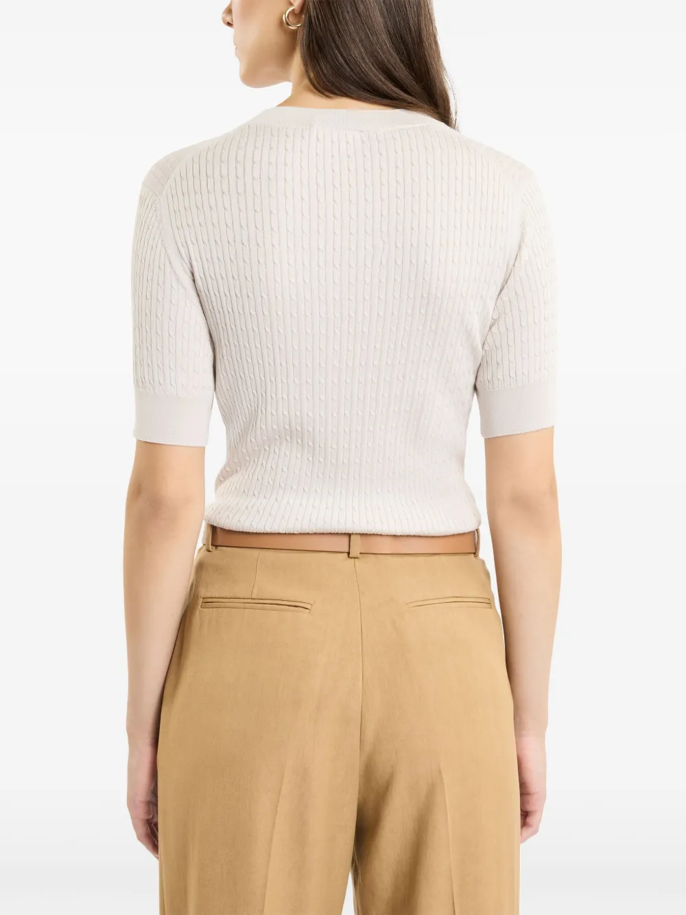 Fay Kabelgebreid T-shirt Beige