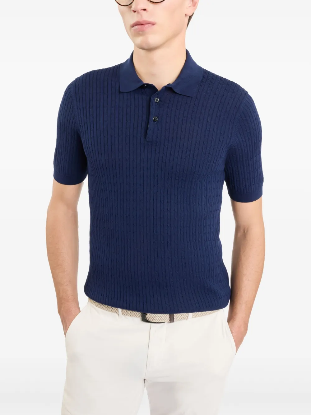 Fay Gebreid poloshirt Blauw