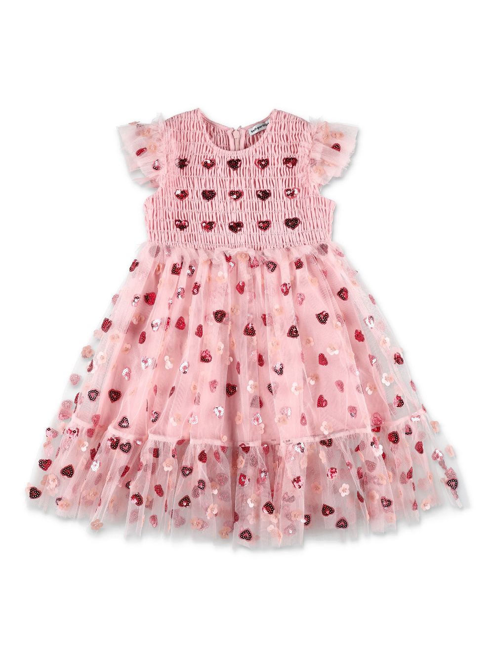 Self-Portrait Kids heart-sequin dress - Pink